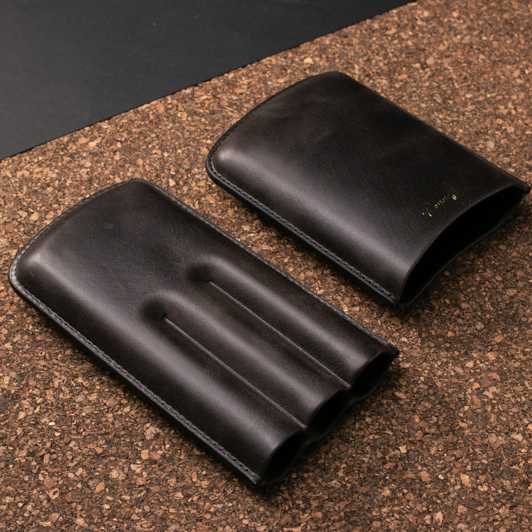 Leather Cigar Case for 3 - Coal