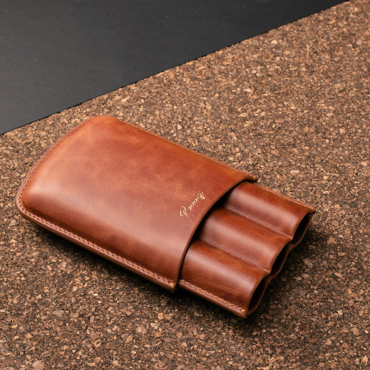 Leather Cigar Case for 3 - Tobacco