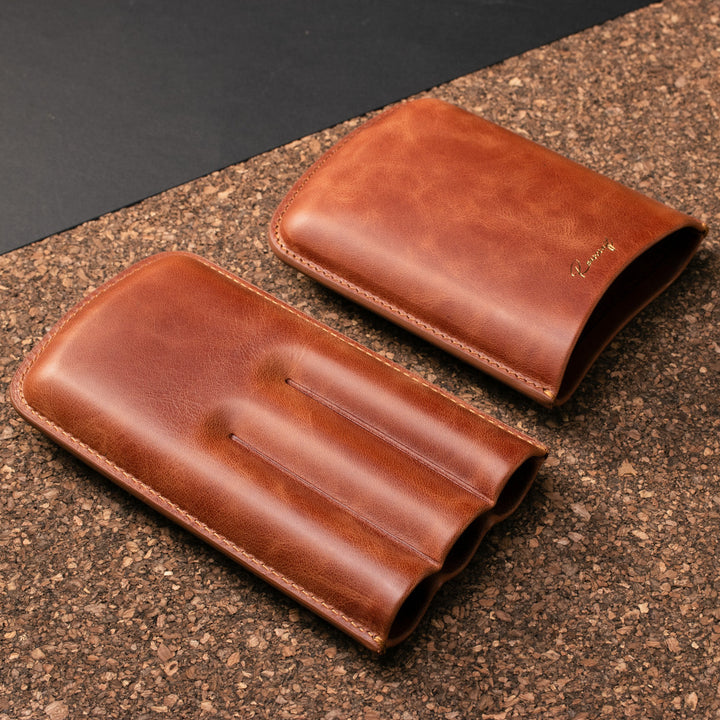 Leather Cigar Case for 3 - Tobacco
