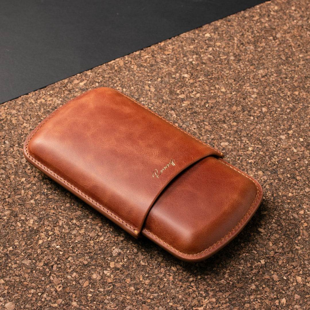 Leather Cigar Case for 3 - Tobacco