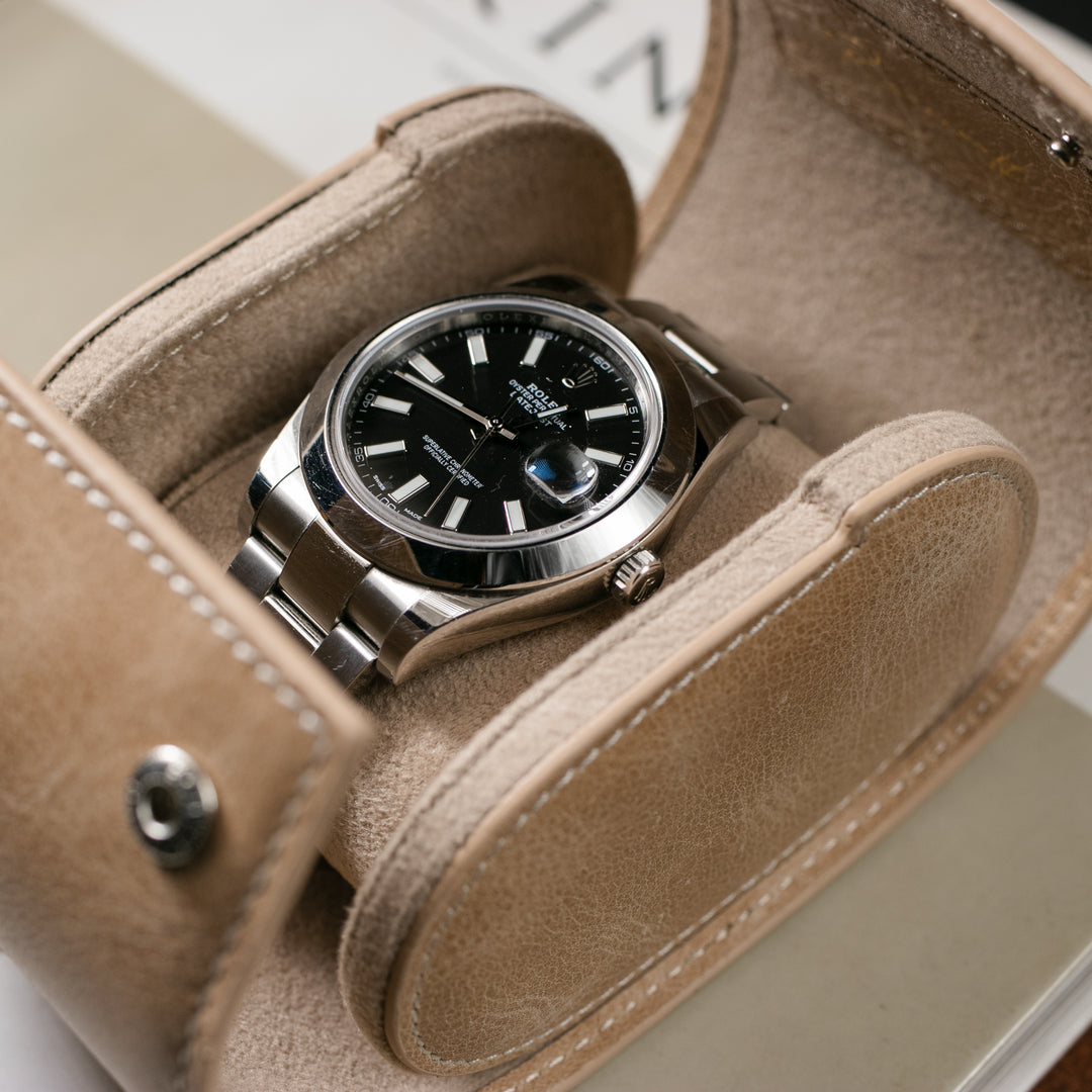 Uhrenetui - 1 Uhr Beige Lederrolle