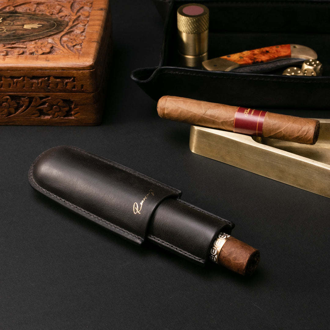 Leather Cigar Case for 1 - Coal