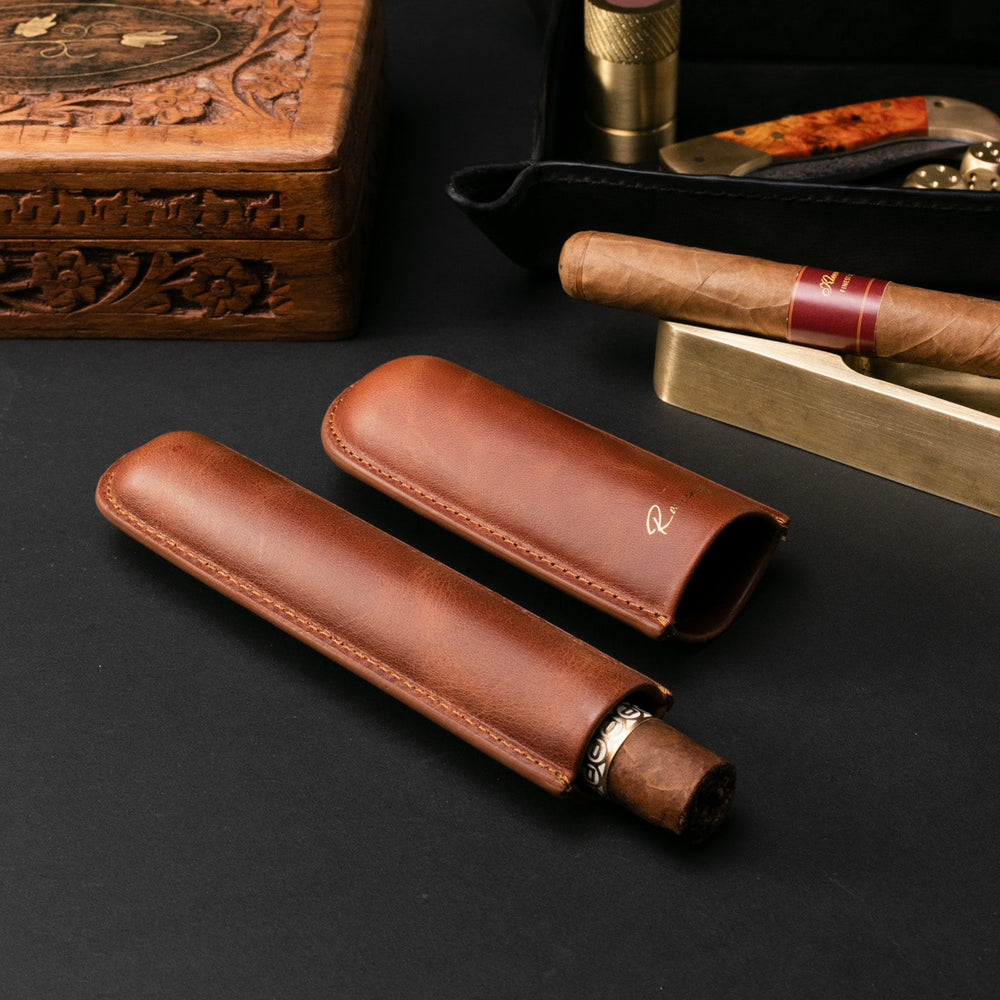 Leather Cigar Case for 1 - Tobacco