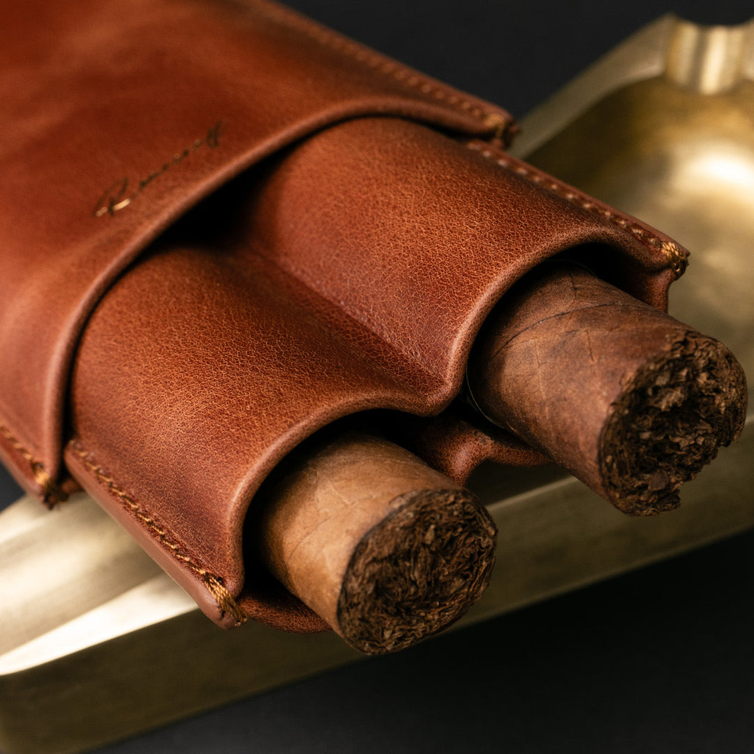 Leather Cigar Case for 2 - Tobacco
