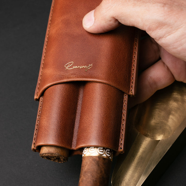 Leather Cigar Case for 2 - Tobacco
