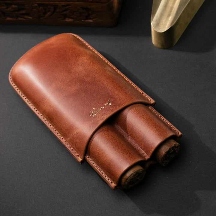 Leather Cigar Case for 2 - Tobacco