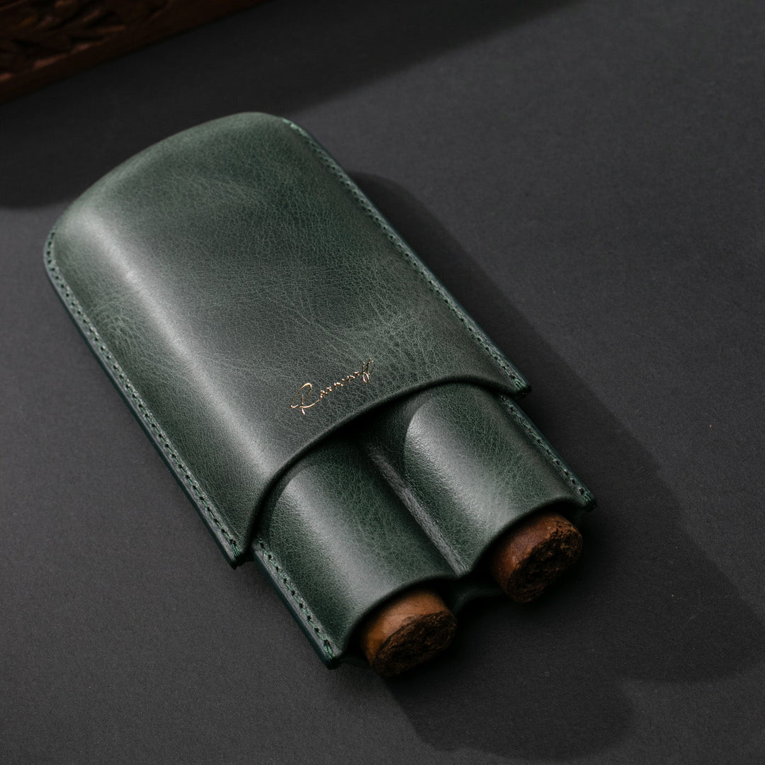 Leather Cigar Case for 2 - Emerald