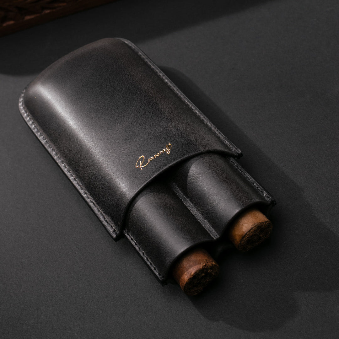 Leather Cigar Case for 2 - Coal