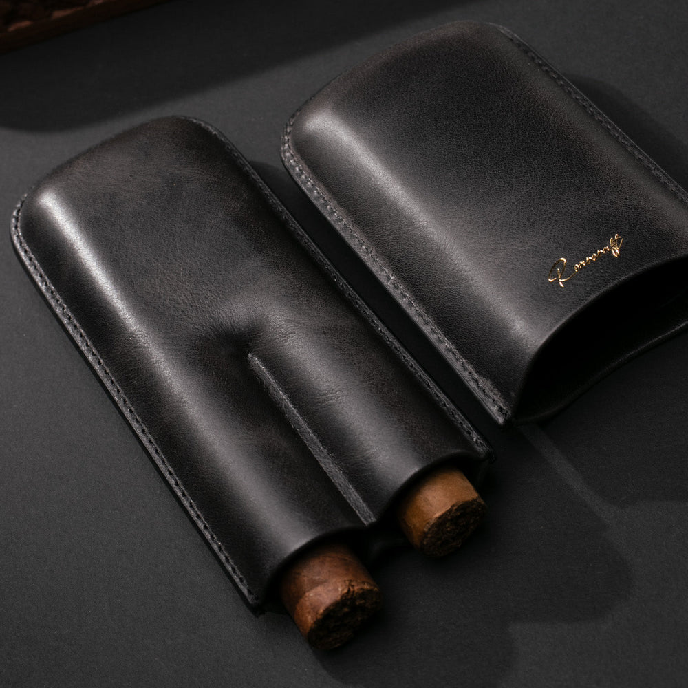 Leather Cigar Case for 2 - Coal