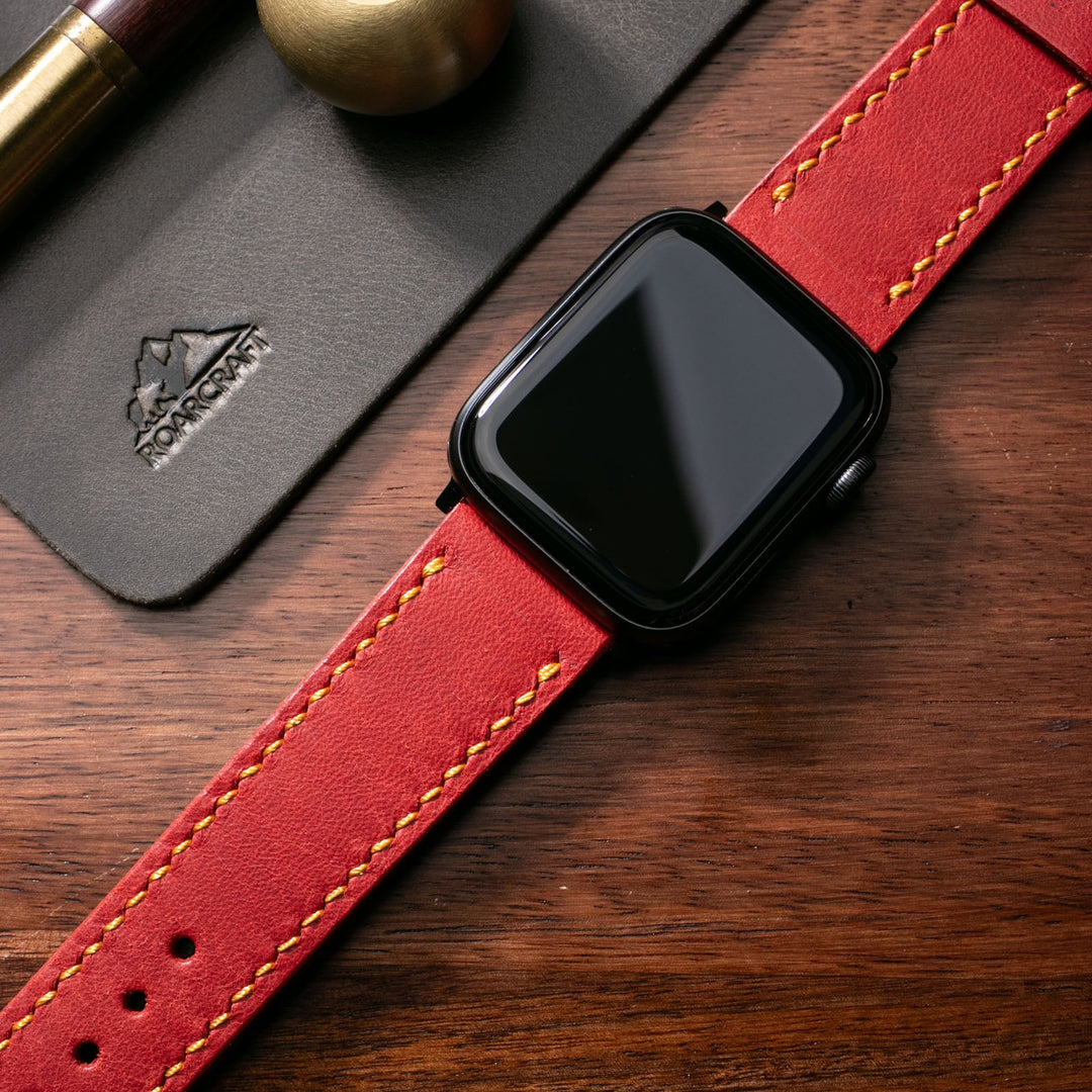 Custom Made Leather Watch Strap - Flame Red Pueblo
