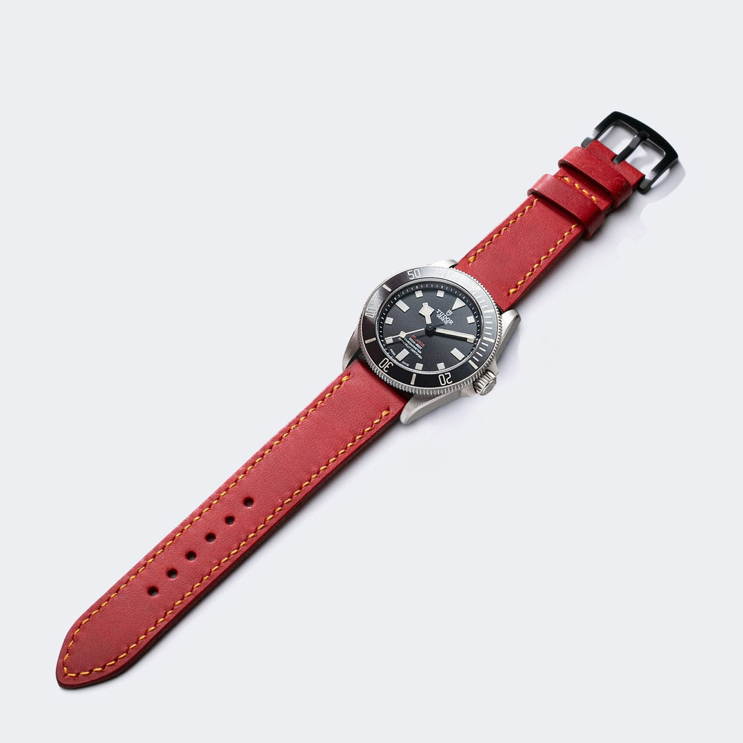 Custom Made Leather Watch Strap - Flame Red Pueblo