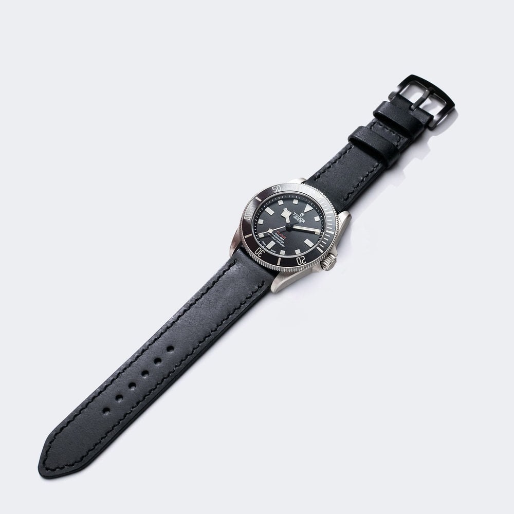 Custom Made Leather Watch Strap - Rustic Black Pueblo