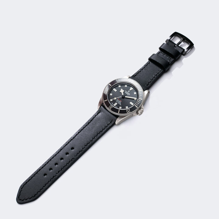 Custom Made Leather Watch Strap - Rustic Black Pueblo