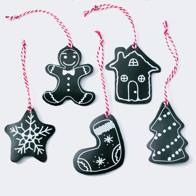 Set of 5 - Christmas Tree Leather Ornaments