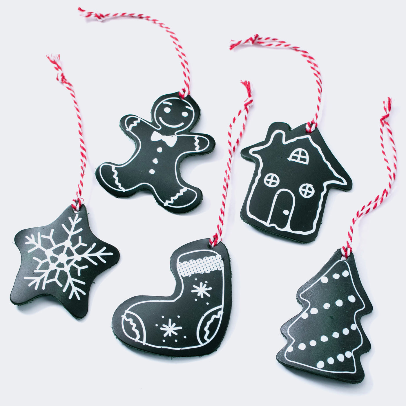 Set of 5 - Christmas Tree Leather Ornaments