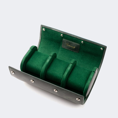 Watch Case - 3 Watches Emerald Leather Roll