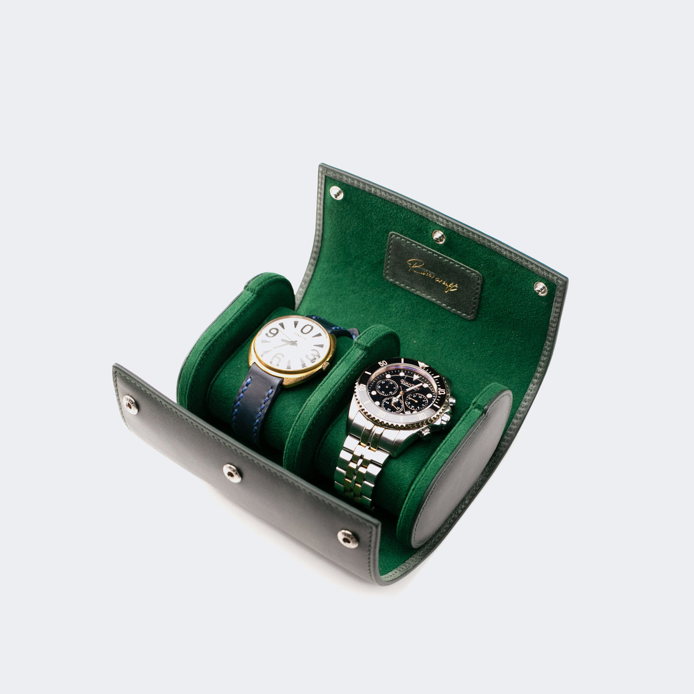 Watch Case - 2 Watches Emerald Leather Roll