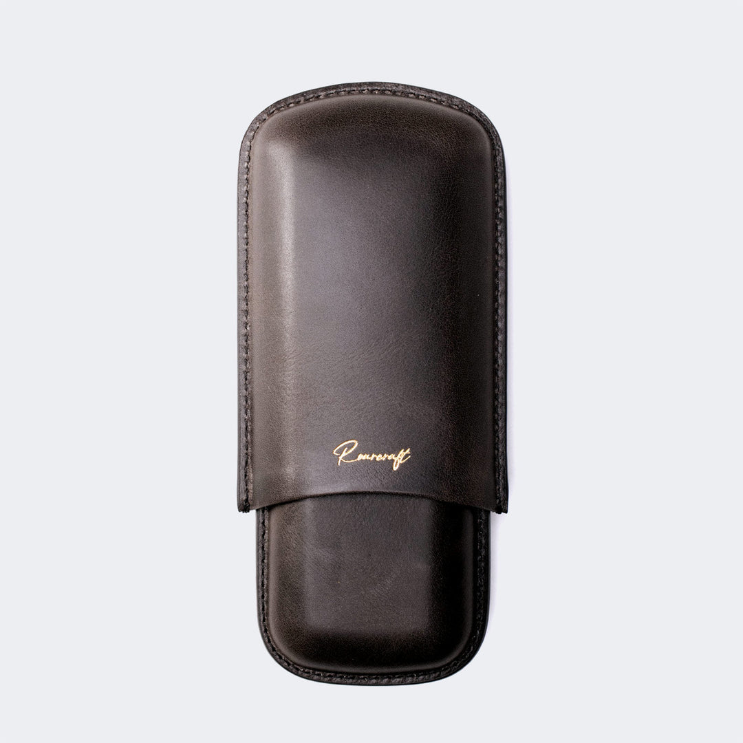 Leather Cigar Case for 2 - Coal