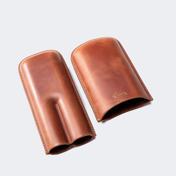 Leather Cigar Case for 2 - Tobacco
