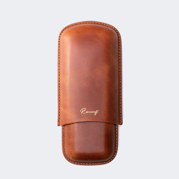 Leather Cigar Case for 2 - Tobacco