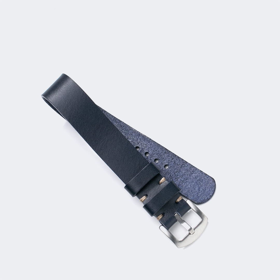 Military Style Leather Watch Strap - Indigo Blue