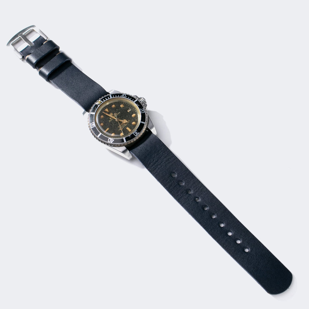Military Style Leather Watch Strap - Indigo Blue
