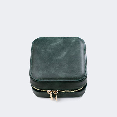 Leather Travel Jewelry Case - Emerald
