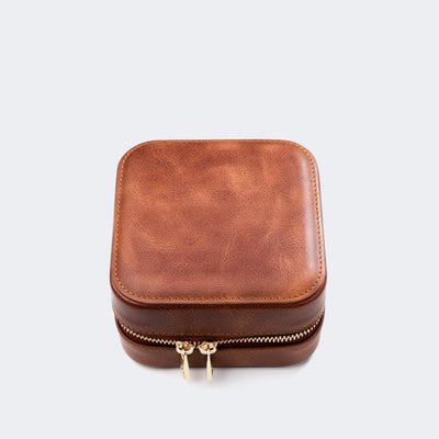 Leather Travel Jewelry Case - Tobacco