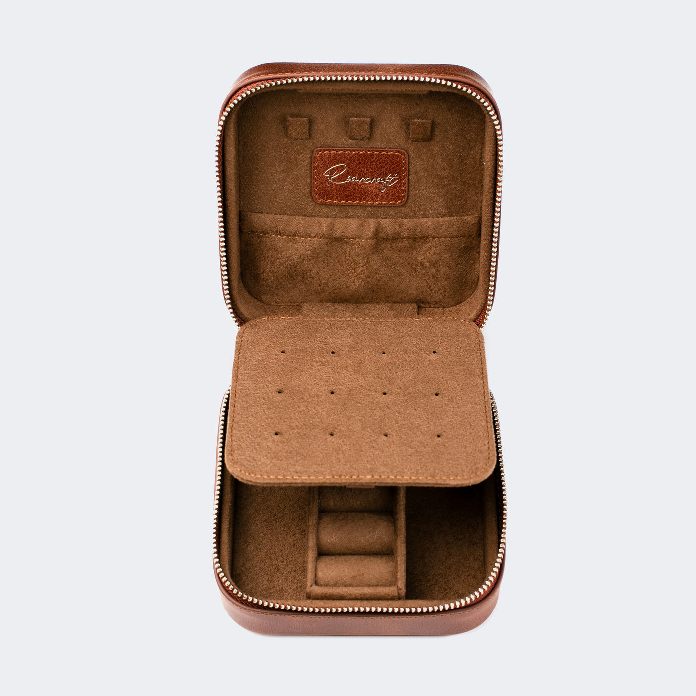 Leather Travel Jewelry Case - Tobacco