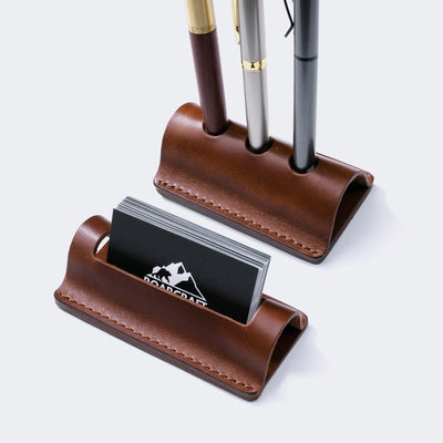 Pen and Business Card Leather Stands - Set of 2