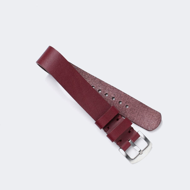 Military Style Leather Watch Strap - Plum