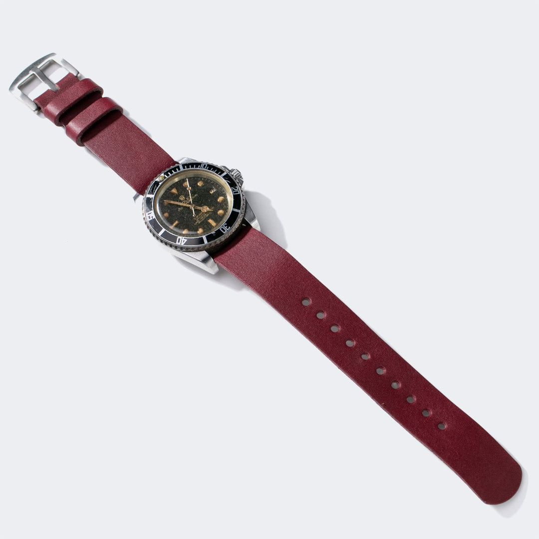 Military Style Leather Watch Strap - Plum
