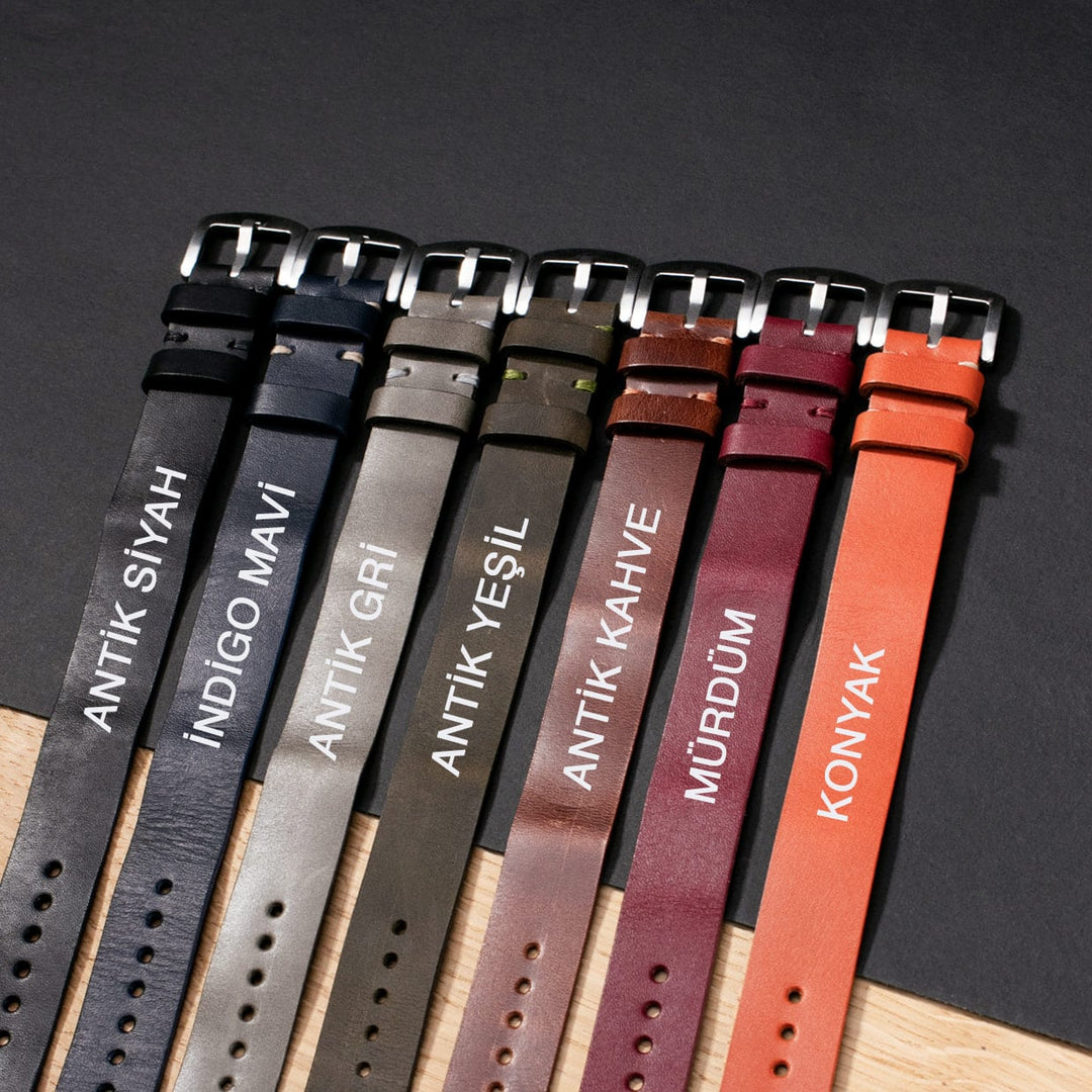 Military Style Leather Watch Strap - Plum