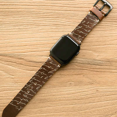 Scritto White - Apple Watch Leather Band - Antique Brown