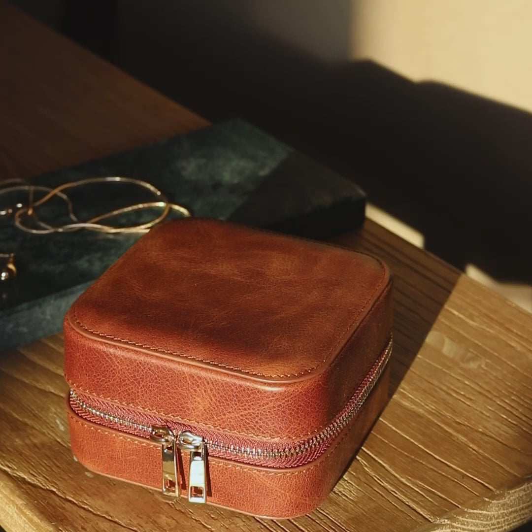 Leather Travel Jewelry Case - Mustard