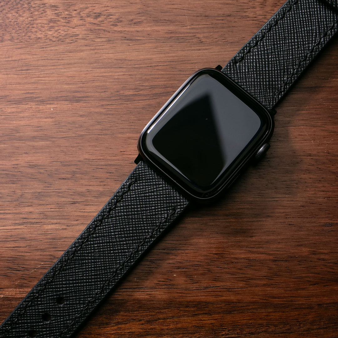 Custom Made Apple Watch Strap - Piano Black Saffiano