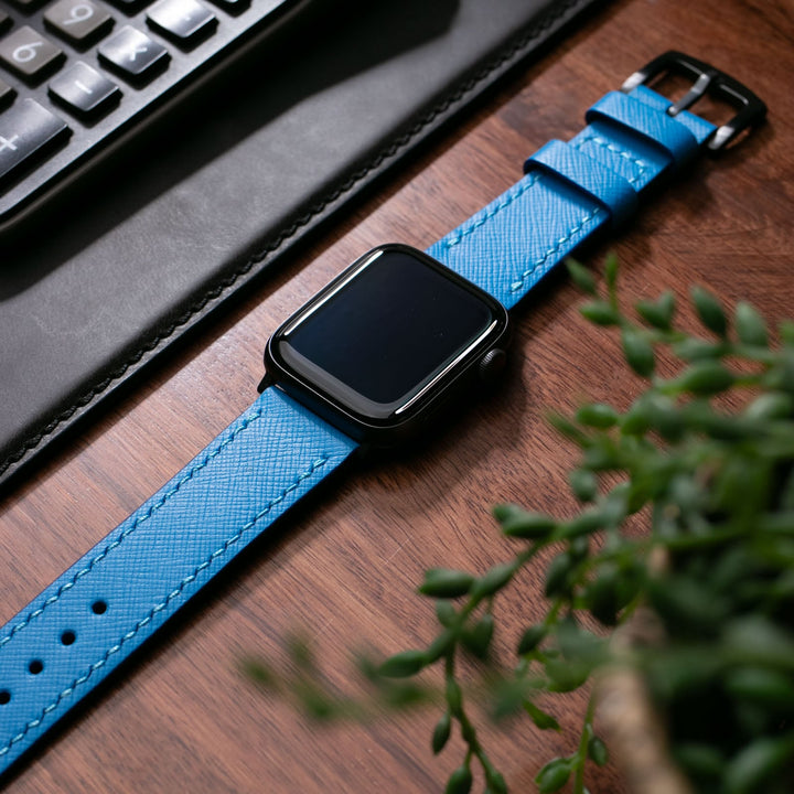Custom Made Apple Watch Strap - Azure Blue Saffiano