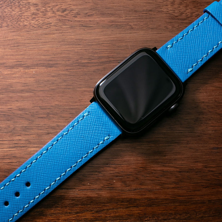Custom Made Apple Watch Strap - Azure Blue Saffiano