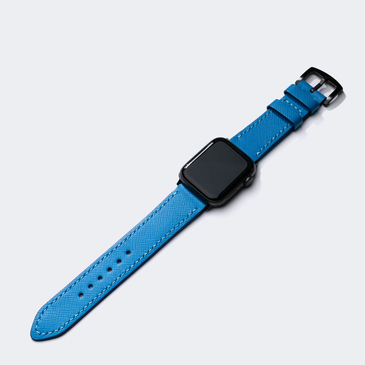 Custom Made Apple Watch Strap - Azure Blue Saffiano