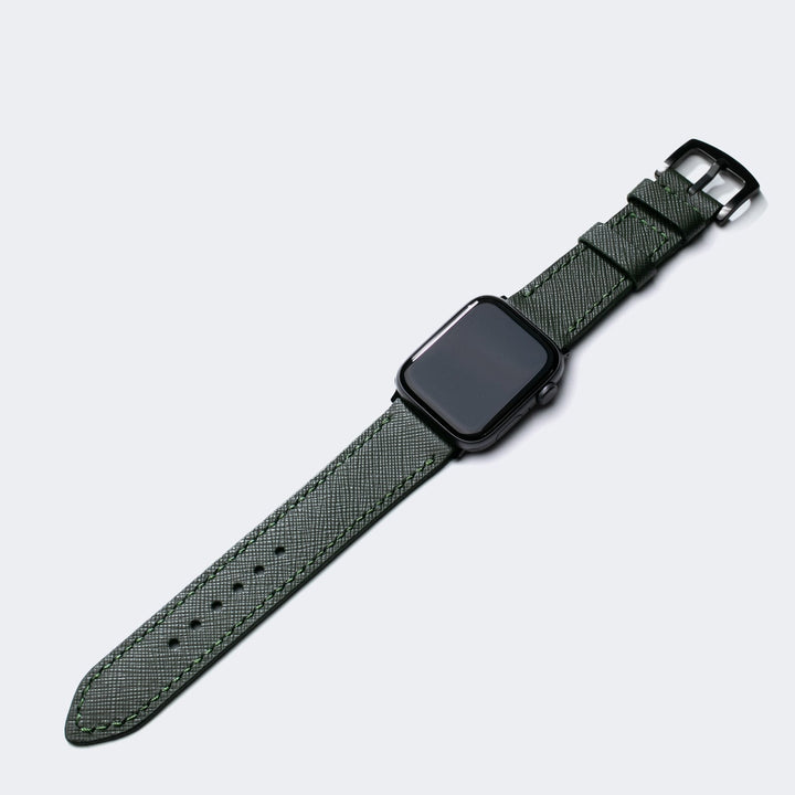 Custom Made Apple Watch Strap - Dark Green Saffiano