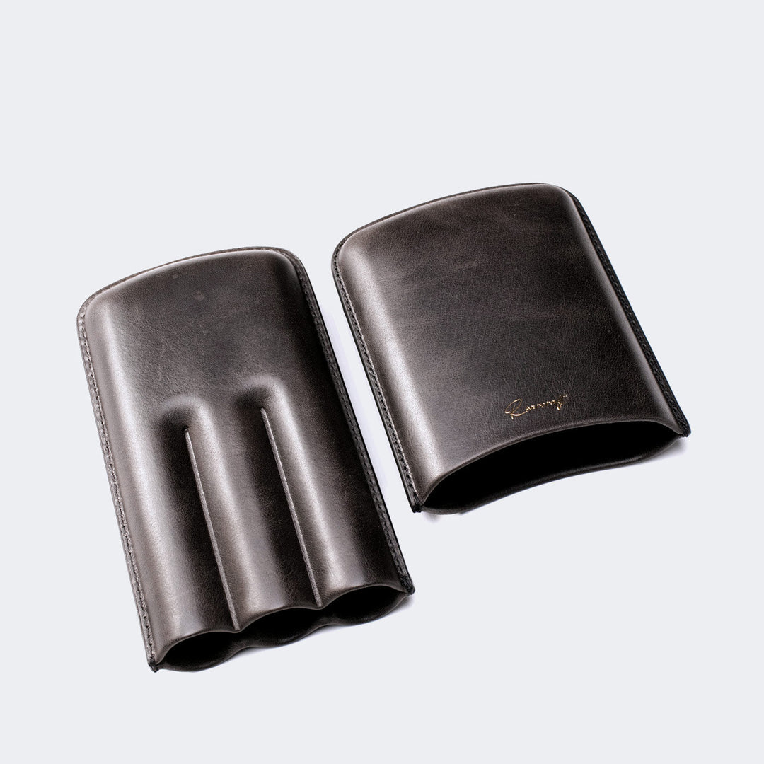 Leather Cigar Case for 3 - Coal