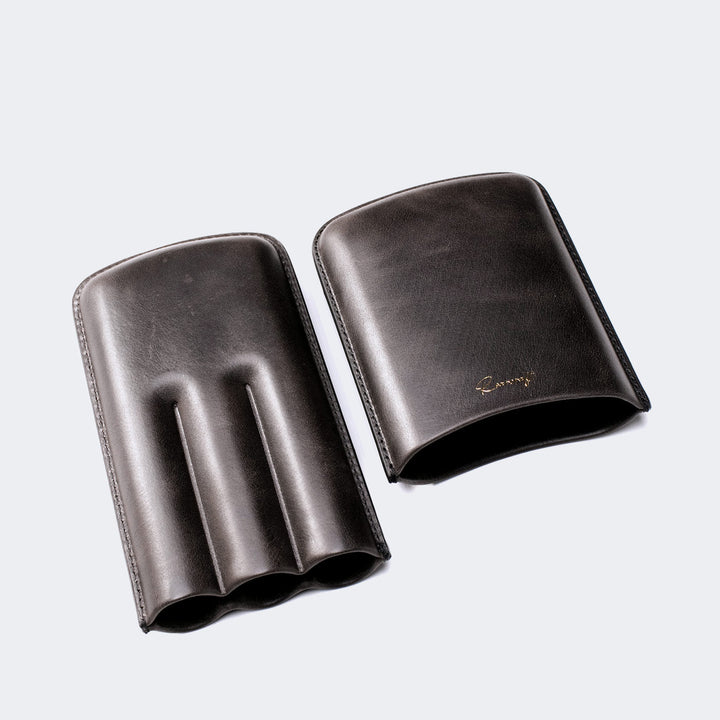 Leather Cigar Case for 3 - Coal
