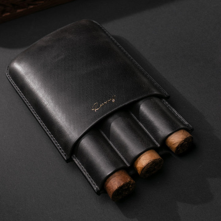 Leather Cigar Case for 3 - Coal