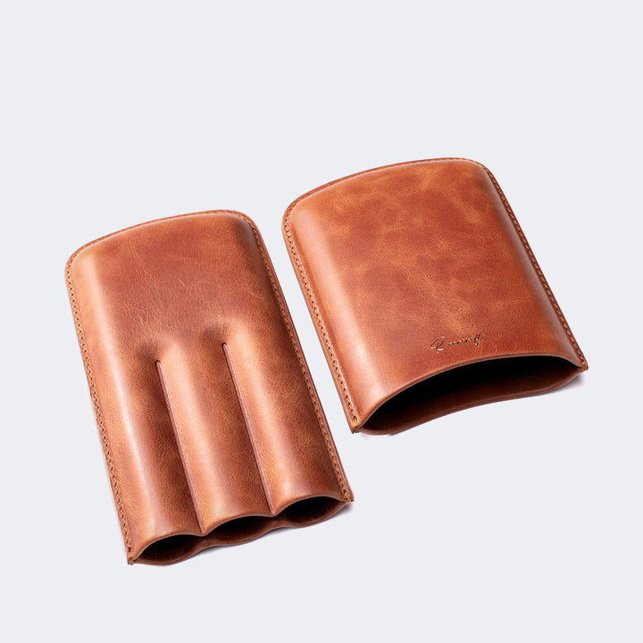 Leather Cigar Case for 3 - Tobacco
