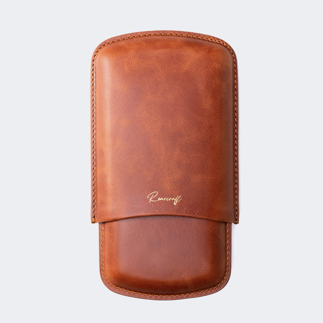 Leather Cigar Case for 3 - Tobacco