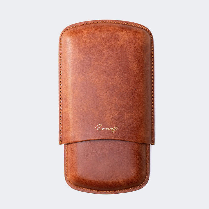 Leather Cigar Case for 3 - Tobacco