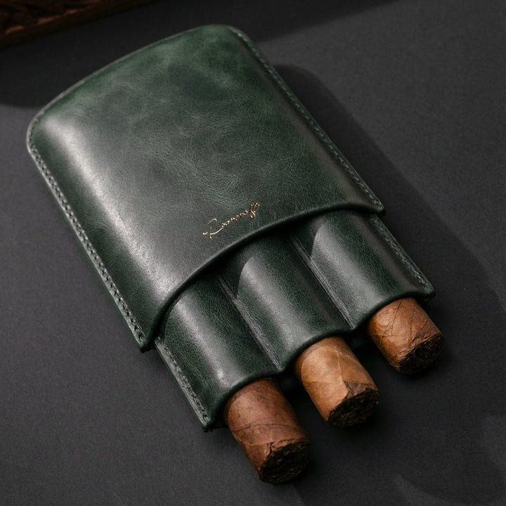 Leather Cigar Case for 3 - Emerald