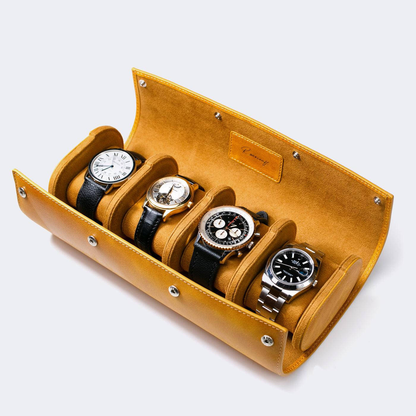 Leather Travel Watch Case - Mustard - Quad Watch Roll