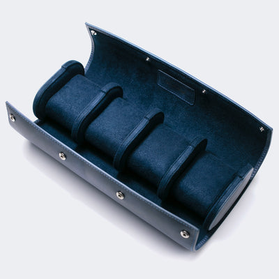 Leather Travel Watch Case - Blue - Quad Watch Roll