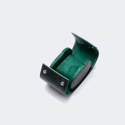 Leather Travel Watch Case - Emerald - Single Watch Roll